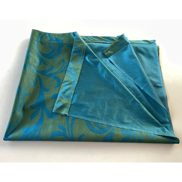 Vintage 60s curtain, blue, green jewel tones drape, shinny glossy single panel - Picture 7 of 8